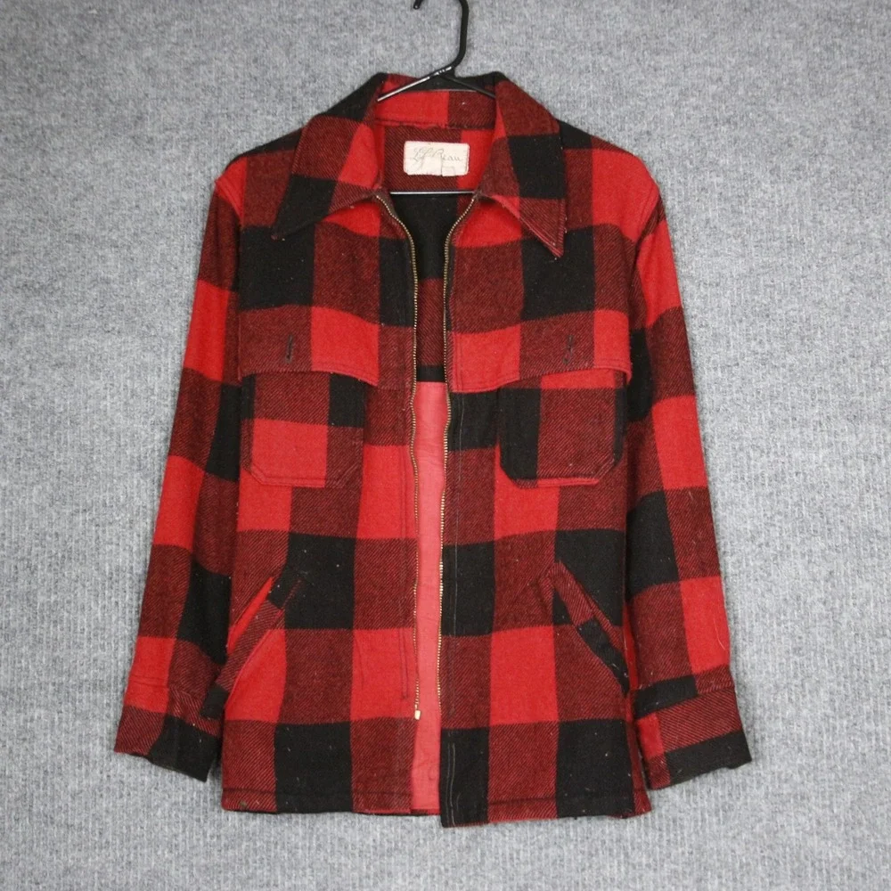 Vintage 50s LL Bean Wool Buffalo Plaid Cruiser Jacket Mens‎ Red Black Full Zip